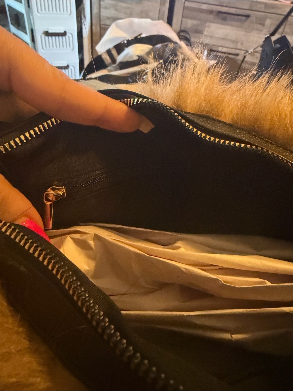 Ashley Stewart Faux Fur Satchel in Brown with Black Handle - Picture 5 of 6